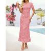ZESICA Women’s Summer Floral Bodycon Long Dress Ruched Mesh Beach Vacation Formal Cocktail Party Wedding Guest Maxi Dresses(Shrimp Pink)