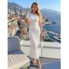 ZESICA Women’s Summer Floral Bodycon Long Dress Ruched Mesh Beach Vacation Formal Cocktail Party Wedding Guest Maxi Dresses(White)