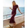 ZESICA Women’s Summer Floral Bodycon Long Dress Ruched Mesh Beach Vacation Formal Cocktail Party Wedding Guest Maxi Dresses(Wine)