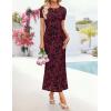 ZESICA Women’s Summer Floral Bodycon Long Dress Ruched Mesh Beach Vacation Formal Cocktail Party Wedding Guest Maxi Dresses(Wine)
