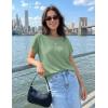 ZESICA Women’s Summer Wool Blend Short Sleeve Sweater Top 2026 Business Casual Lightweight Trendy Tank Tops(Light Green)
