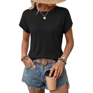 ZESICA Women’s Summer Wool Blend Short Sleeve Sweater Top 2026 Business Casual Lightweight Trendy Tank Tops(Black)