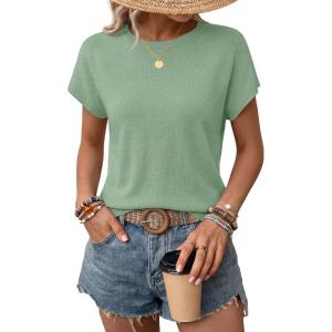 ZESICA Women’s Summer Wool Blend Short Sleeve Sweater Top 2026 Business Casual Lightweight Trendy Tank Tops(Light Green)