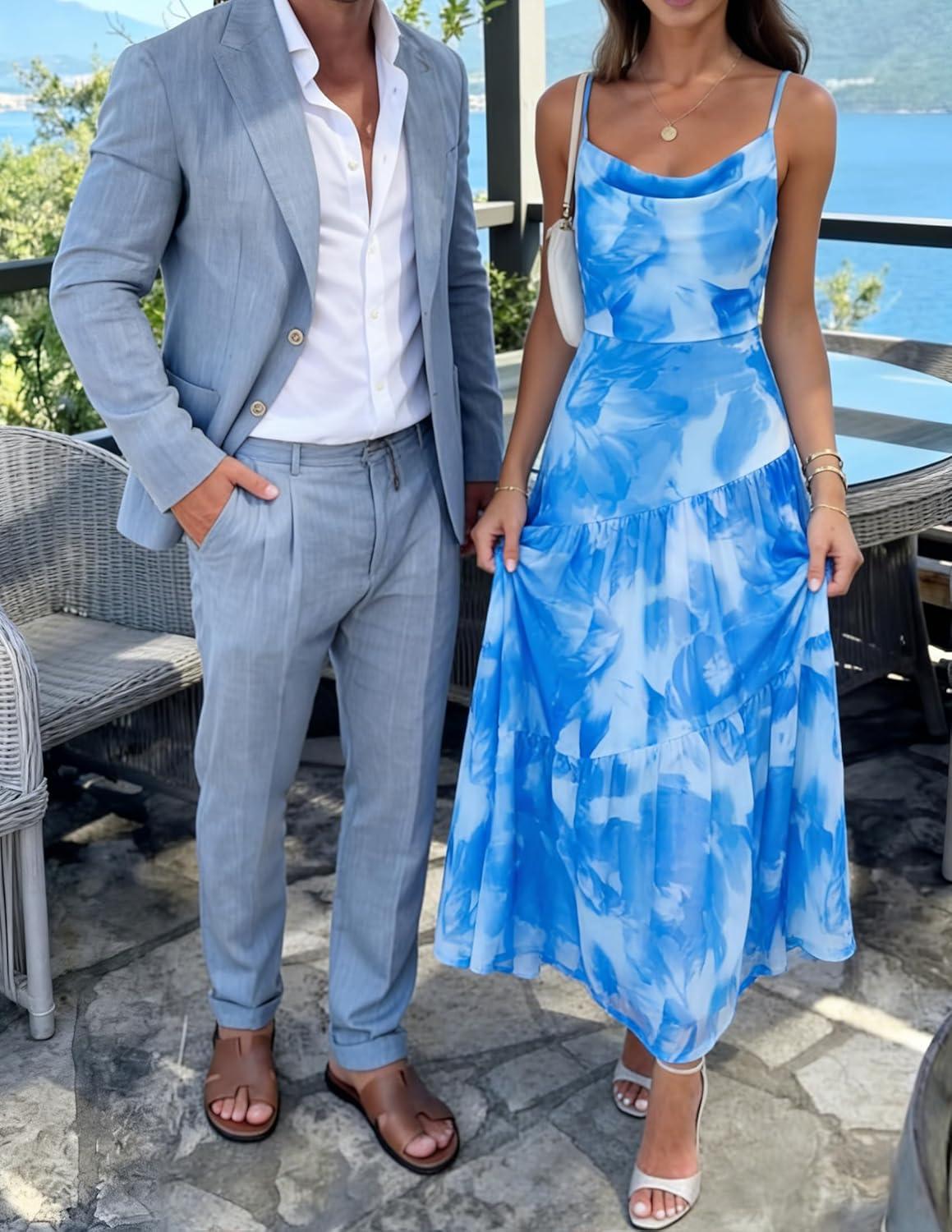 imageZESICA Womens Summer Floral Sleeveless Maxi Dress 2026 Boho Mesh Spaghetti Strap Flowy Beach Wedding Guest Long DressesBlue
