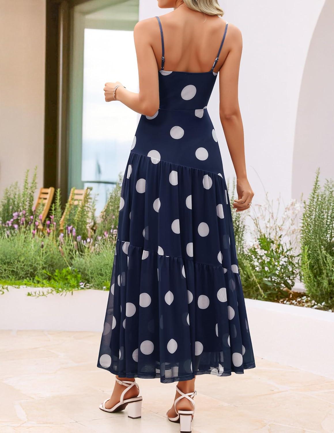 imageZESICA Womens Summer Floral Sleeveless Maxi Dress 2026 Boho Mesh Spaghetti Strap Flowy Beach Wedding Guest Long DressesNavy