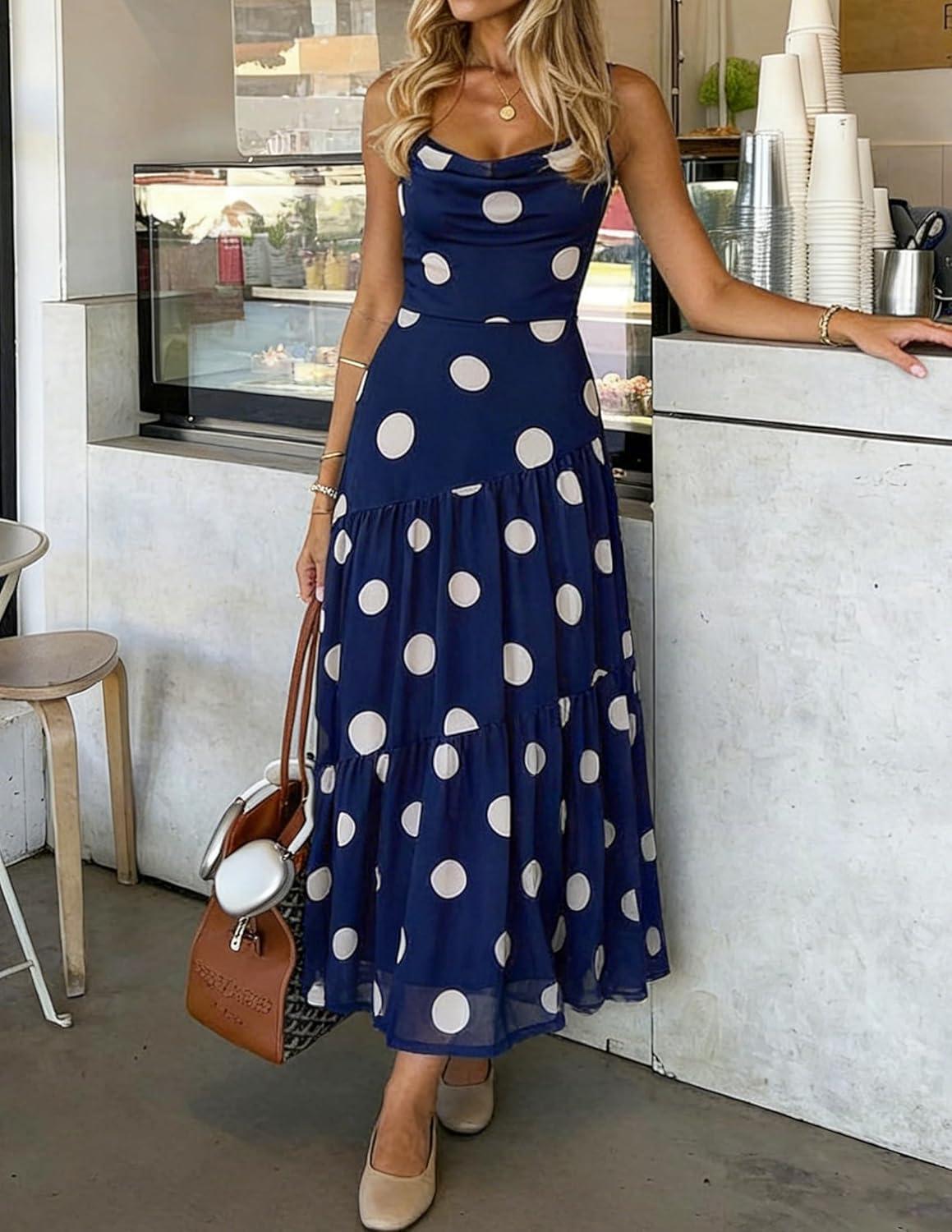 imageZESICA Womens Summer Floral Sleeveless Maxi Dress 2026 Boho Mesh Spaghetti Strap Flowy Beach Wedding Guest Long DressesNavy