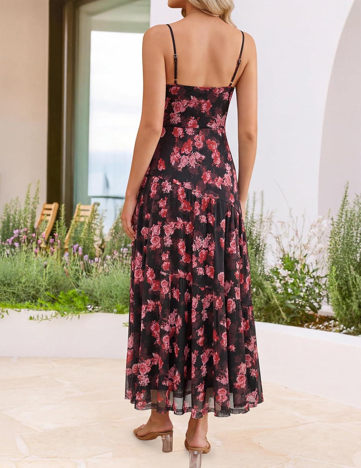imageZESICA Womens Summer Floral Sleeveless Maxi Dress 2026 Boho Mesh Spaghetti Strap Flowy Beach Wedding Guest Long DressesNewblack
