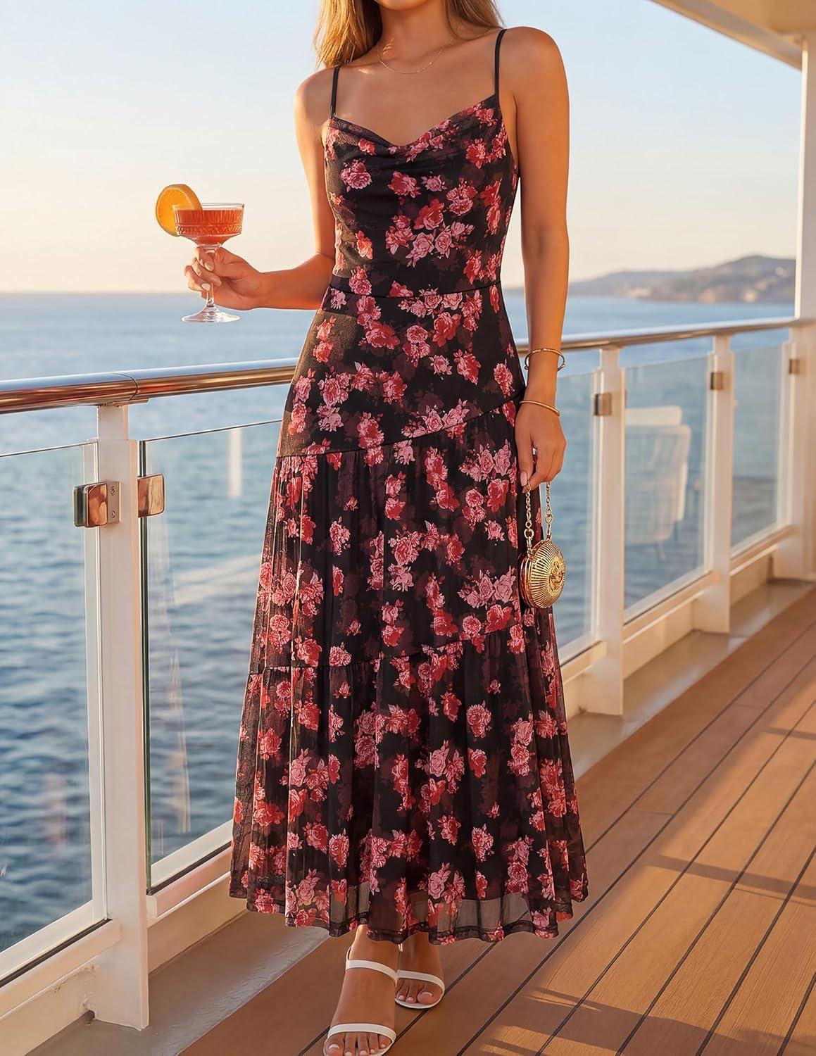imageZESICA Womens Summer Floral Sleeveless Maxi Dress 2026 Boho Mesh Spaghetti Strap Flowy Beach Wedding Guest Long DressesNewblack