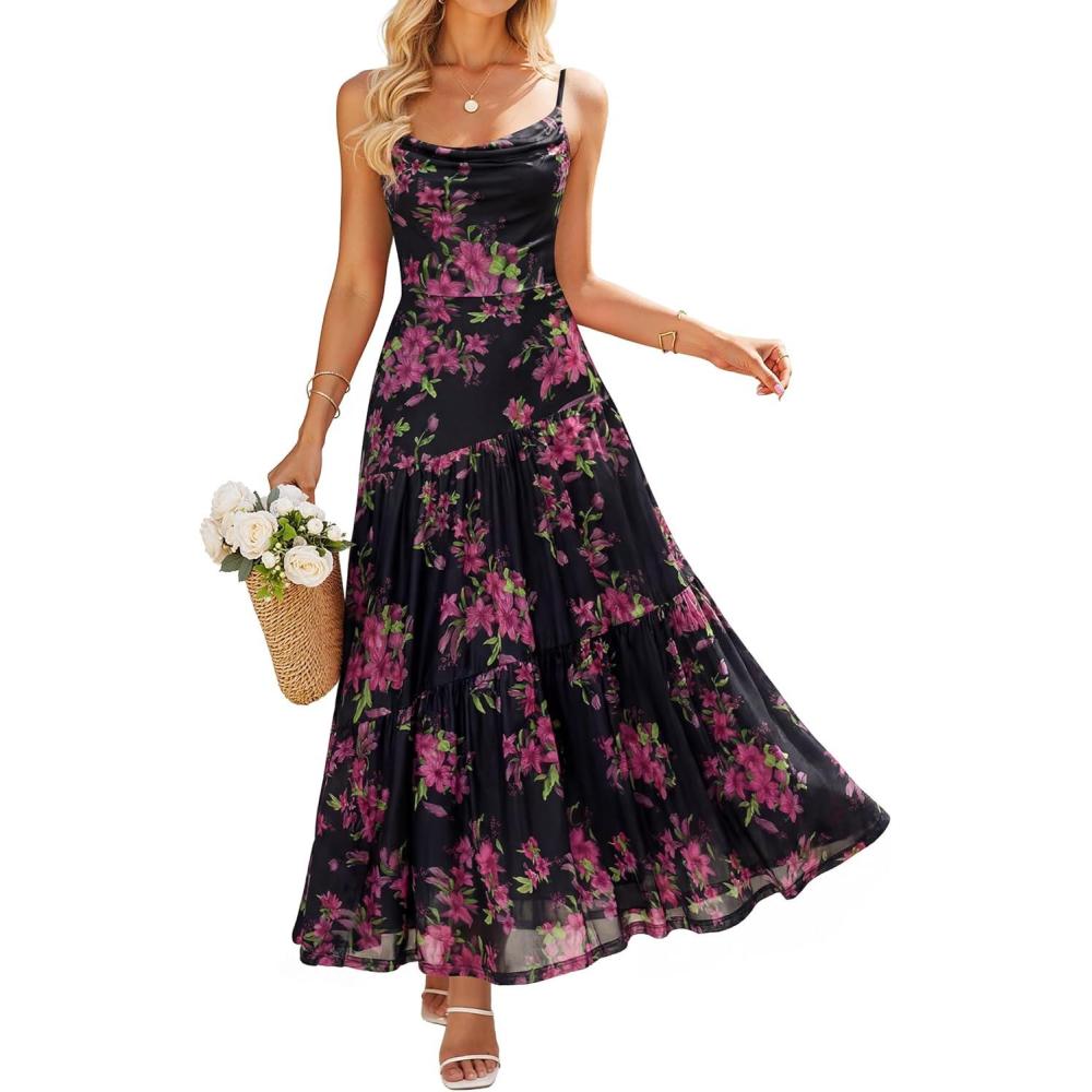imageZESICA Womens Summer Floral Sleeveless Maxi Dress 2026 Boho Mesh Spaghetti Strap Flowy Beach Wedding Guest Long DressesBlack