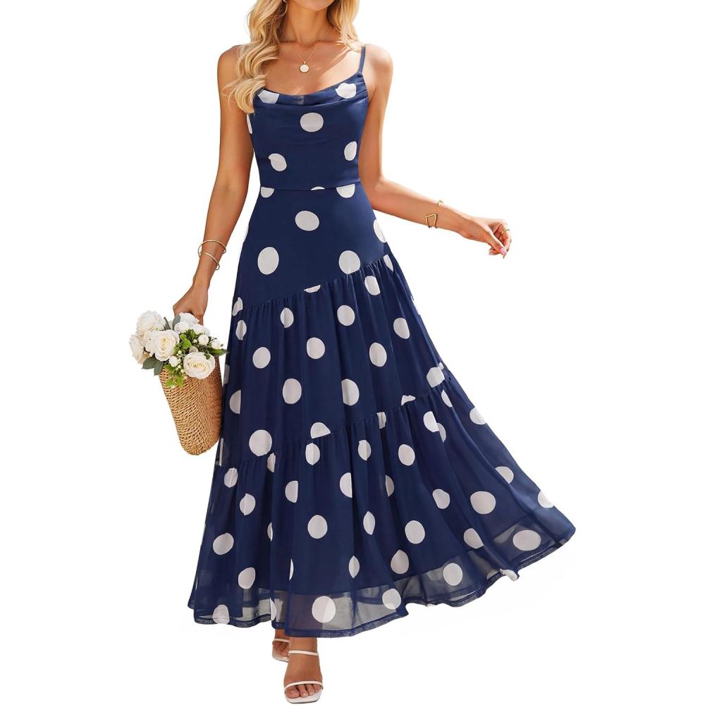 imageZESICA Womens Summer Floral Sleeveless Maxi Dress 2026 Boho Mesh Spaghetti Strap Flowy Beach Wedding Guest Long DressesNavy