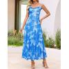 ZESICA Women’s Summer Floral Sleeveless Maxi Dress 2026 Boho Mesh Spaghetti Strap Flowy Beach Wedding Guest Long Dresses(Blue)