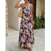 ZESICA Women’s Summer Floral Sleeveless Maxi Dress 2026 Boho Mesh Spaghetti Strap Flowy Beach Wedding Guest Long Dresses(Brown)