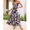 ZESICA Women’s Summer Floral Sleeveless Maxi Dress 2026 Boho Mesh Spaghetti Strap Flowy Beach Wedding Guest Long Dresses(Brown)