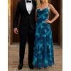 ZESICA Women’s Summer Floral Sleeveless Maxi Dress 2026 Boho Mesh Spaghetti Strap Flowy Beach Wedding Guest Long Dresses(Lake)
