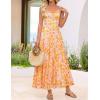 ZESICA Women’s Summer Floral Sleeveless Maxi Dress 2026 Boho Mesh Spaghetti Strap Flowy Beach Wedding Guest Long Dresses(Orange)