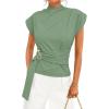 ZESICA Women’s 2026 Summer Cap Sleeve Blouse Mock Neck Business Casual Tops Spring Dressy Tunic Work Shirts(Green)