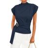 ZESICA Women’s 2026 Summer Cap Sleeve Blouse Mock Neck Business Casual Tops Spring Dressy Tunic Work Shirts(Navy)