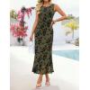 ZESICA Women’s Sleeveless Floral Bodycon Maxi Dress 2026 Summer Ruched Mesh Wedding Guest Cocktail Party Dresses(Army)