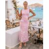 ZESICA Women’s Sleeveless Floral Bodycon Maxi Dress 2026 Summer Ruched Mesh Wedding Guest Cocktail Party Dresses(Lightpink)
