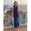 ZESICA Women’s Sleeveless Floral Bodycon Maxi Dress 2026 Summer Ruched Mesh Wedding Guest Cocktail Party Dresses(Navy)