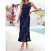 ZESICA Women’s Sleeveless Floral Bodycon Maxi Dress 2026 Summer Ruched Mesh Wedding Guest Cocktail Party Dresses(Navy)