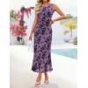 ZESICA Women’s Sleeveless Floral Bodycon Maxi Dress 2026 Summer Ruched Mesh Wedding Guest Cocktail Party Dresses(Purple)