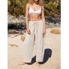 ZESICA Women’s Striped Wide Leg Palazzo Harem Pants 2026 Summer Drawstring Baggy Lounge Beach Travel Trousers with Pockets(Apricot)