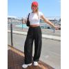 ZESICA Women’s Striped Wide Leg Palazzo Harem Pants 2026 Summer Drawstring Baggy Lounge Beach Travel Trousers with Pockets(Black)