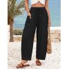 ZESICA Women’s Striped Wide Leg Palazzo Harem Pants 2026 Summer Drawstring Baggy Lounge Beach Travel Trousers with Pockets(Black)