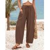 ZESICA Women’s Striped Wide Leg Palazzo Harem Pants 2026 Summer Drawstring Baggy Lounge Beach Travel Trousers with Pockets(Coffee)