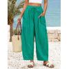 ZESICA Women’s Striped Wide Leg Palazzo Harem Pants 2026 Summer Drawstring Baggy Lounge Beach Travel Trousers with Pockets(Green)