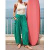 ZESICA Women’s Striped Wide Leg Palazzo Harem Pants 2026 Summer Drawstring Baggy Lounge Beach Travel Trousers with Pockets(Green)