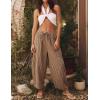 ZESICA Women’s Striped Wide Leg Palazzo Harem Pants 2026 Summer Drawstring Baggy Lounge Beach Travel Trousers with Pockets(Khaki)