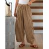 ZESICA Women’s Striped Wide Leg Palazzo Harem Pants 2026 Summer Drawstring Baggy Lounge Beach Travel Trousers with Pockets(Khaki)