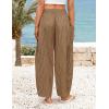 ZESICA Women’s Striped Wide Leg Palazzo Harem Pants 2026 Summer Drawstring Baggy Lounge Beach Travel Trousers with Pockets(Khaki)