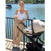 ZESICA Women’s Striped Wide Leg Palazzo Harem Pants 2026 Summer Drawstring Baggy Lounge Beach Travel Trousers with Pockets(Lightkhaki)