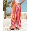 ZESICA Women’s Striped Wide Leg Palazzo Harem Pants 2026 Summer Drawstring Baggy Lounge Beach Travel Trousers with Pockets(Rose)