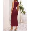 ZESICA Women’s Summer Sleeveless Bodycon Dress 2026 Crewneck Ruched Sexy Mesh Wedding Guest Cocktail Party Maxi Dresses(Wine)