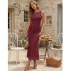 ZESICA Women’s Summer Sleeveless Bodycon Dress 2026 Crewneck Ruched Sexy Mesh Wedding Guest Cocktail Party Maxi Dresses(Wine)