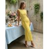 ZESICA Women’s Summer Sleeveless Bodycon Dress 2026 Crewneck Ruched Sexy Mesh Wedding Guest Cocktail Party Maxi Dresses(Yellow)