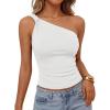 ZESICA Women’s Summer One Shoulder Going Out Tops 2026 Trendy Sleeveless Fitted Fashion Floral Y2K Shirts(Solidwhite)