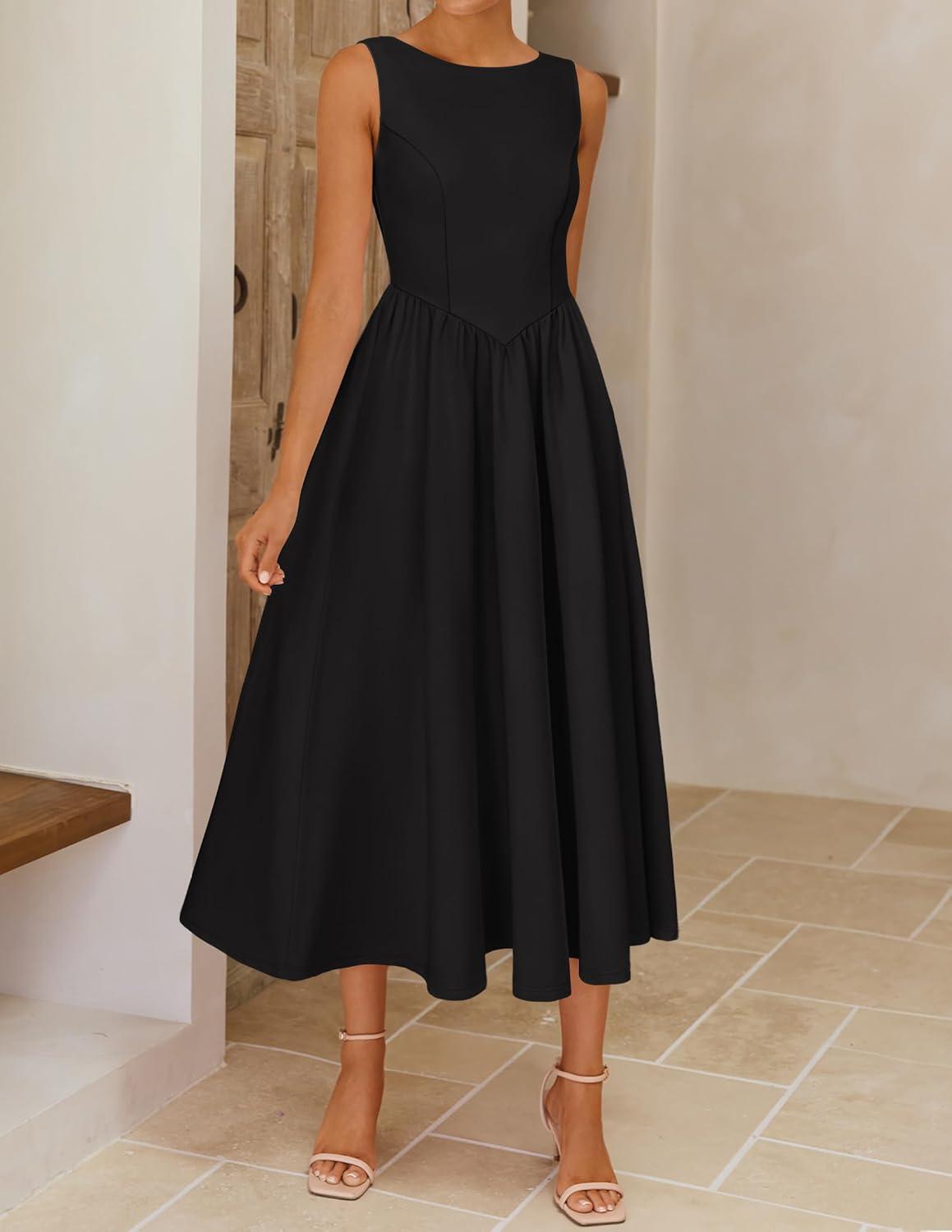 imageZESICA Womens Spring Sleeveless Cocktail Dresses 2026 Summer Crewneck Flowy Wedding Guest Party A Line Midi DressBlack