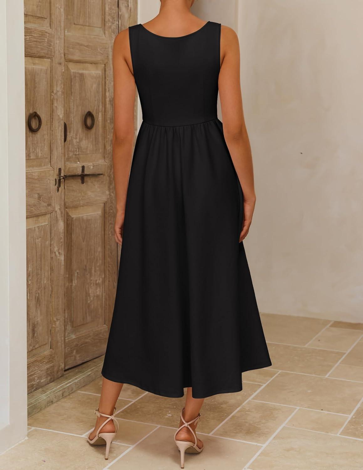 imageZESICA Womens Spring Sleeveless Cocktail Dresses 2026 Summer Crewneck Flowy Wedding Guest Party A Line Midi DressBlack