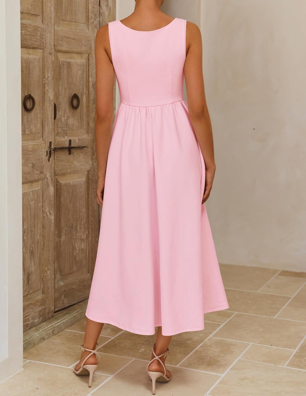 imageZESICA Womens Spring Sleeveless Cocktail Dresses 2026 Summer Crewneck Flowy Wedding Guest Party A Line Midi DressPink