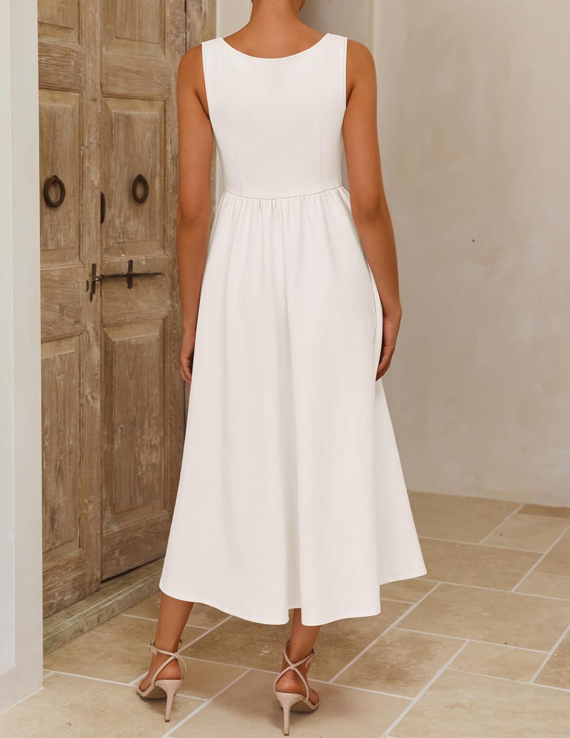imageZESICA Womens Spring Sleeveless Cocktail Dresses 2026 Summer Crewneck Flowy Wedding Guest Party A Line Midi DressWhite