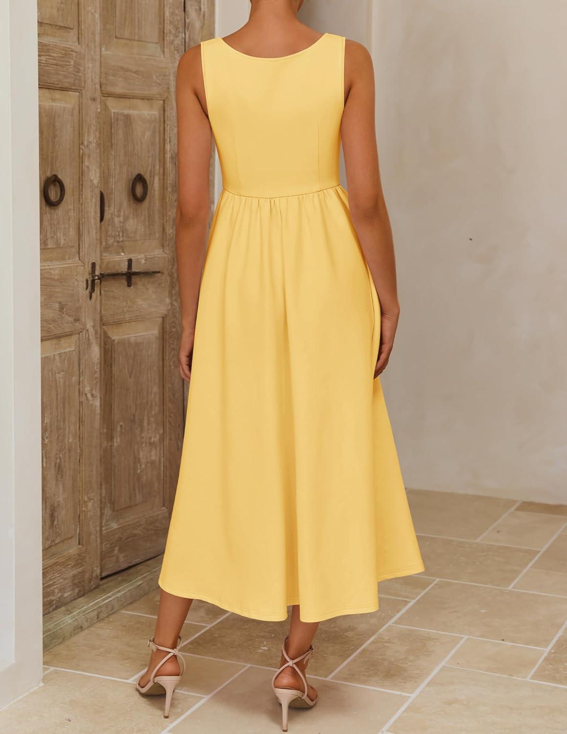 imageZESICA Womens Spring Sleeveless Cocktail Dresses 2026 Summer Crewneck Flowy Wedding Guest Party A Line Midi DressYellow