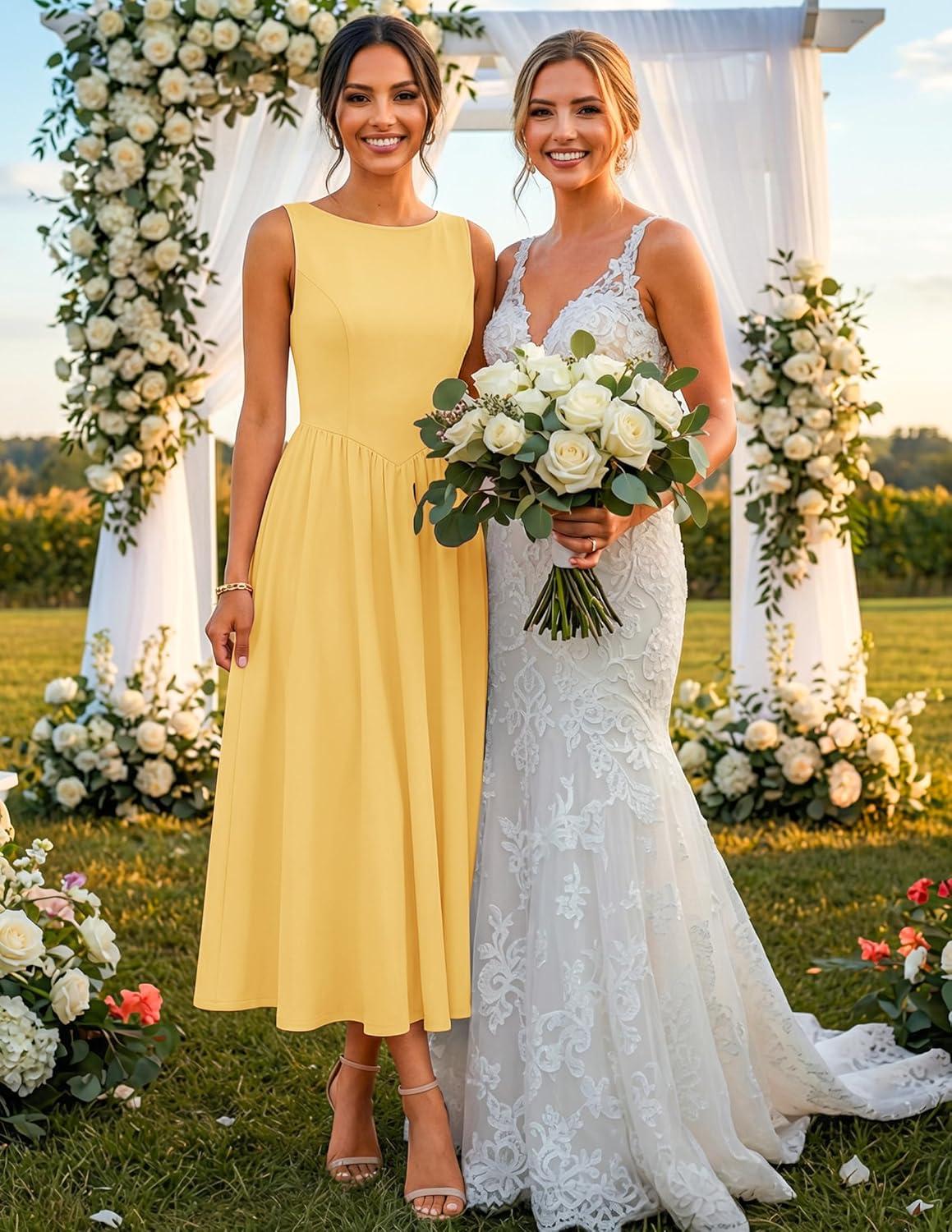 imageZESICA Womens Spring Sleeveless Cocktail Dresses 2026 Summer Crewneck Flowy Wedding Guest Party A Line Midi DressYellow