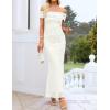 ZESICA Women’s Summer Off Shoulder Floral Bodycon Maxi Dress 2026 Ruched Elegant Formal Cocktail Wedding Guest Long Dresses(White)