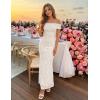 ZESICA Women’s Summer Off Shoulder Floral Bodycon Maxi Dress 2026 Ruched Elegant Formal Cocktail Wedding Guest Long Dresses(White)