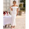 ZESICA Women’s Summer Off Shoulder Floral Bodycon Maxi Dress 2026 Ruched Elegant Formal Cocktail Wedding Guest Long Dresses(White)